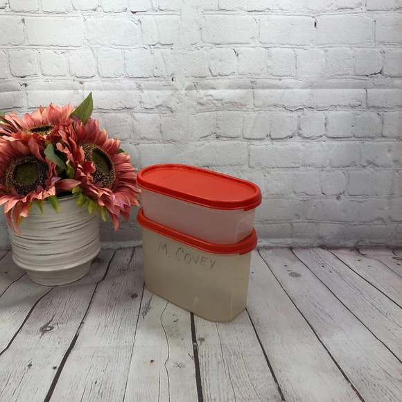 Tupperware modular mates oval 1 and 2 red food storage - Picture 1 of 4